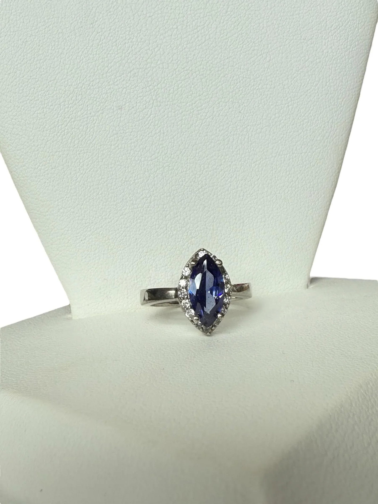 Tanzanite Marquis Cut Sterling Silver Cocktail Ring Cz Accents, Size 6.75 - 10