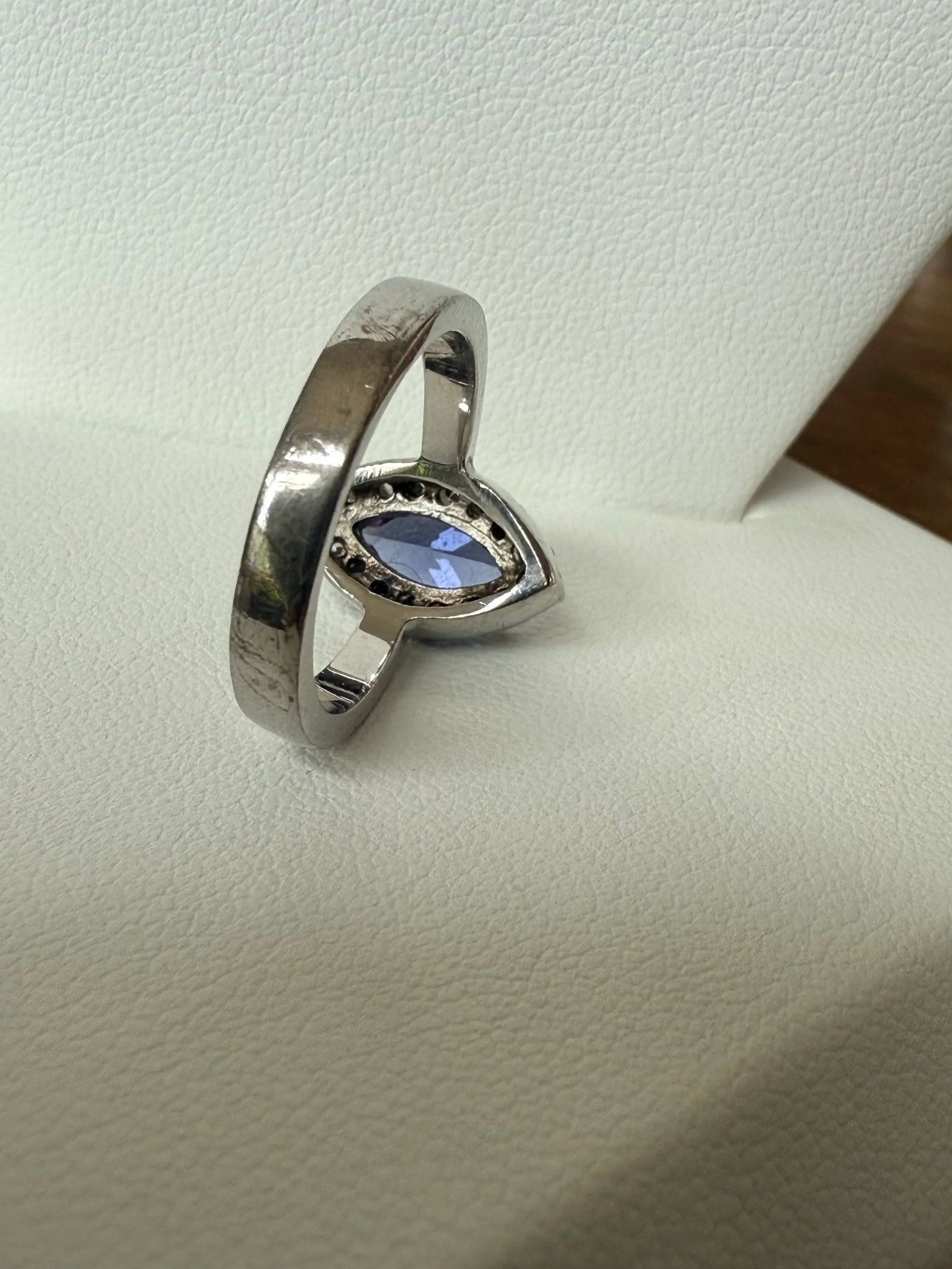 Tanzanite Marquis Cut Sterling Silver Cocktail Ring Cz Accents, Size 6.75 - 4