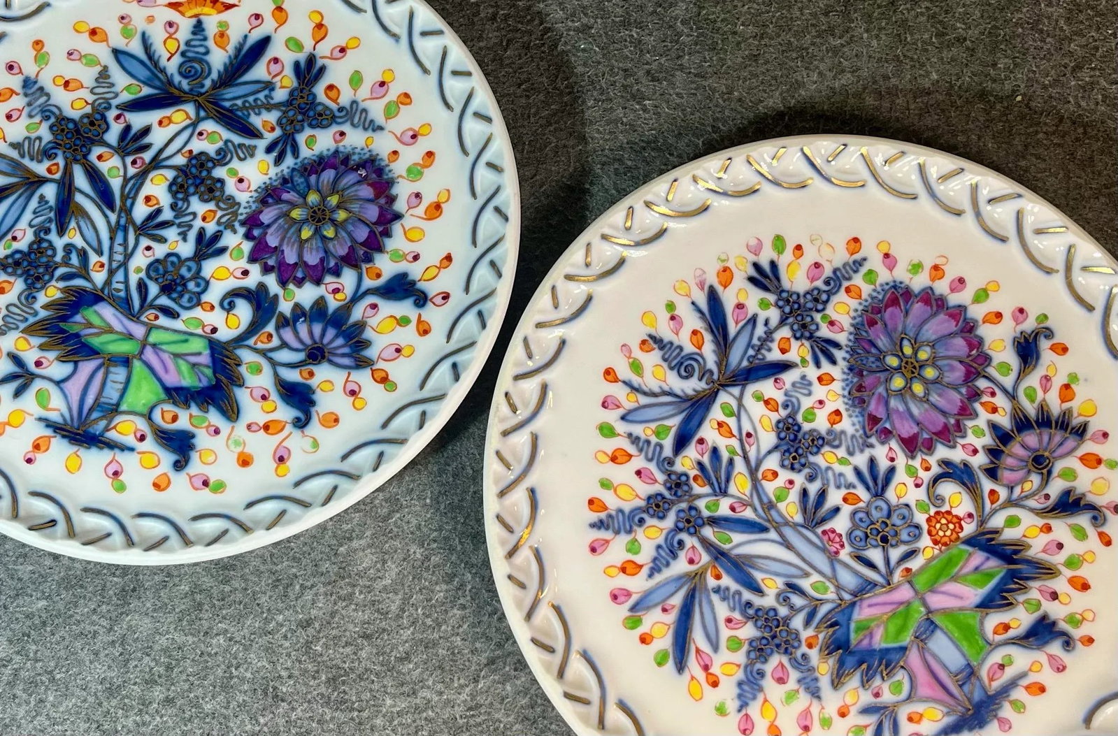 Antique Meissen, Germany Hand Painted Porcelain Side Plates- Set of 2 - 5