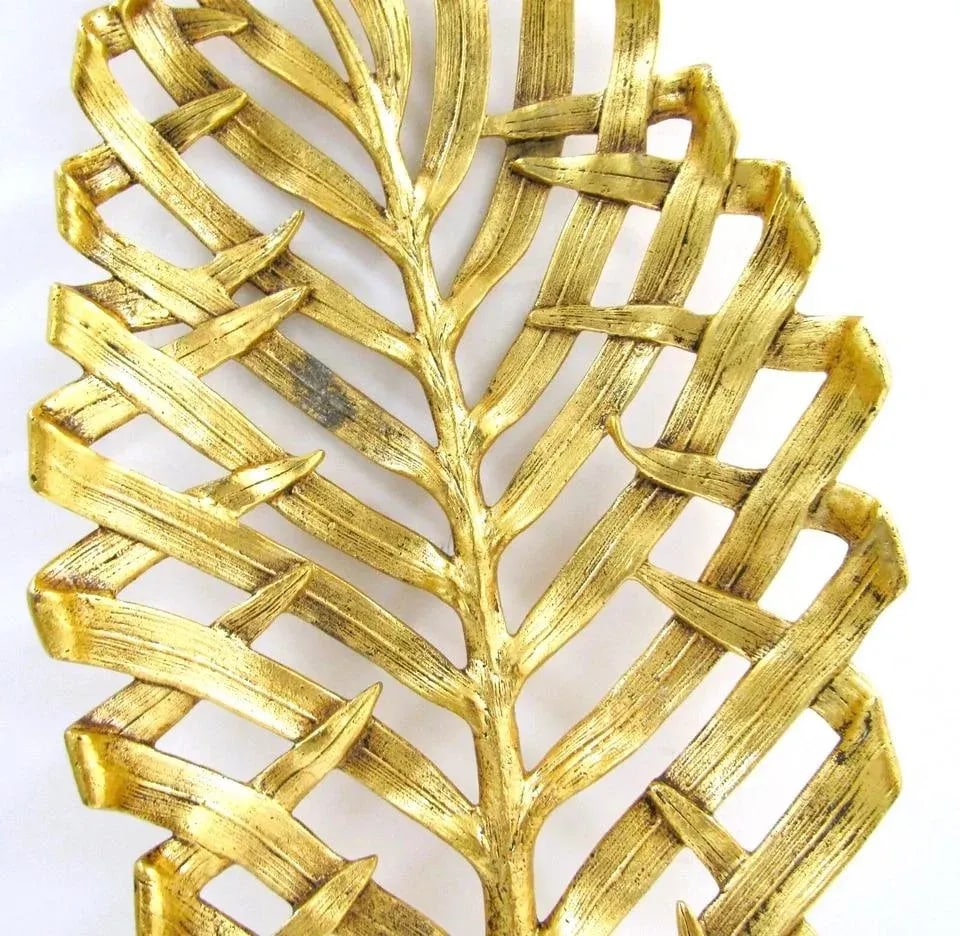 Michael Aram Signed Large Gold Palm Leaf Centerpiece Platter - 3
