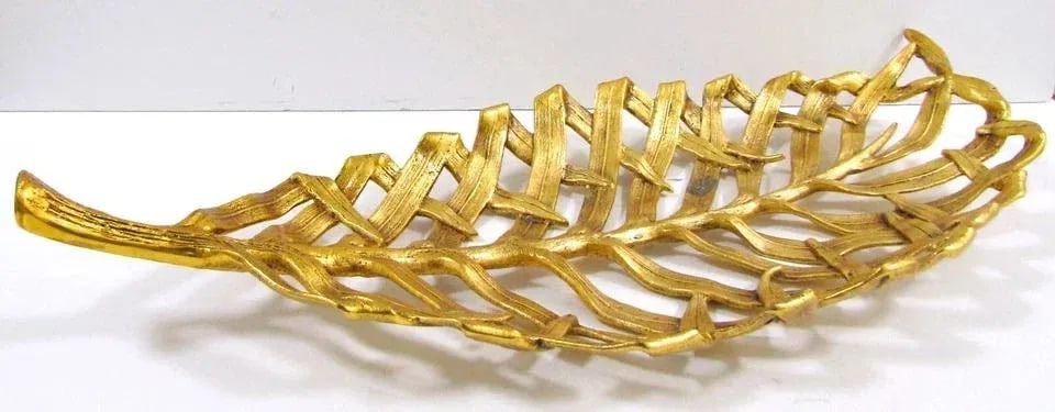 Michael Aram Signed Large Gold Palm Leaf Centerpiece Platter - 5