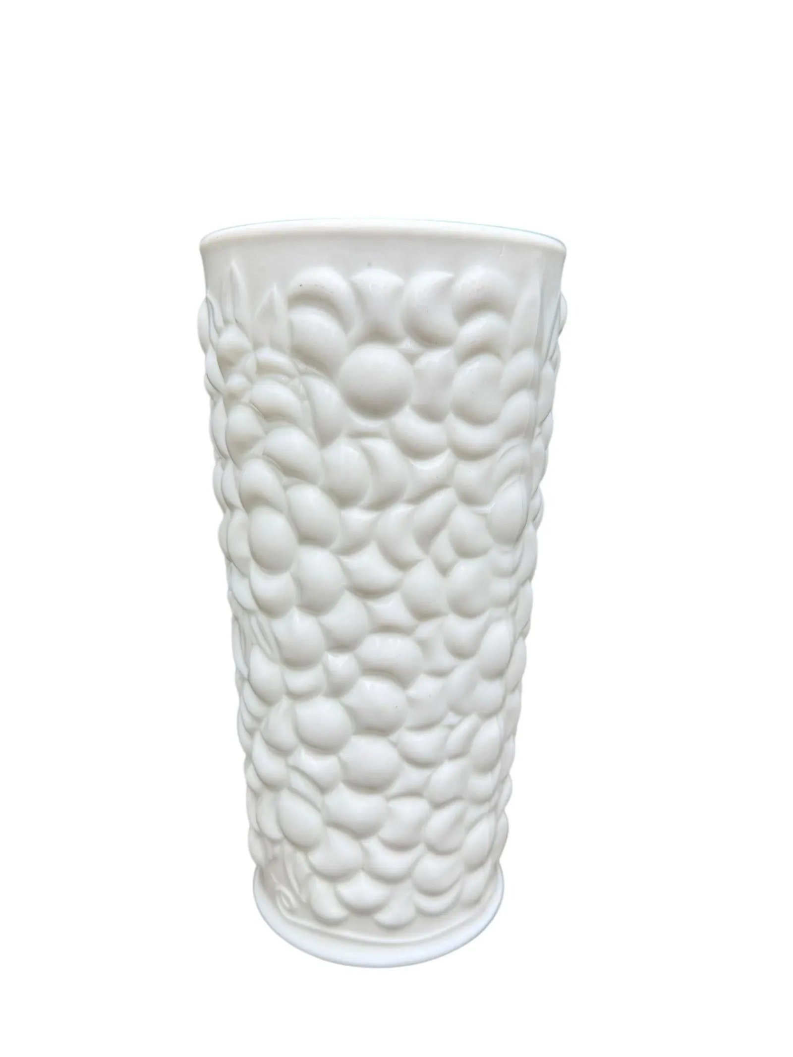 Vintage Grape Botanical Textured Milk White Glass Vase - 4