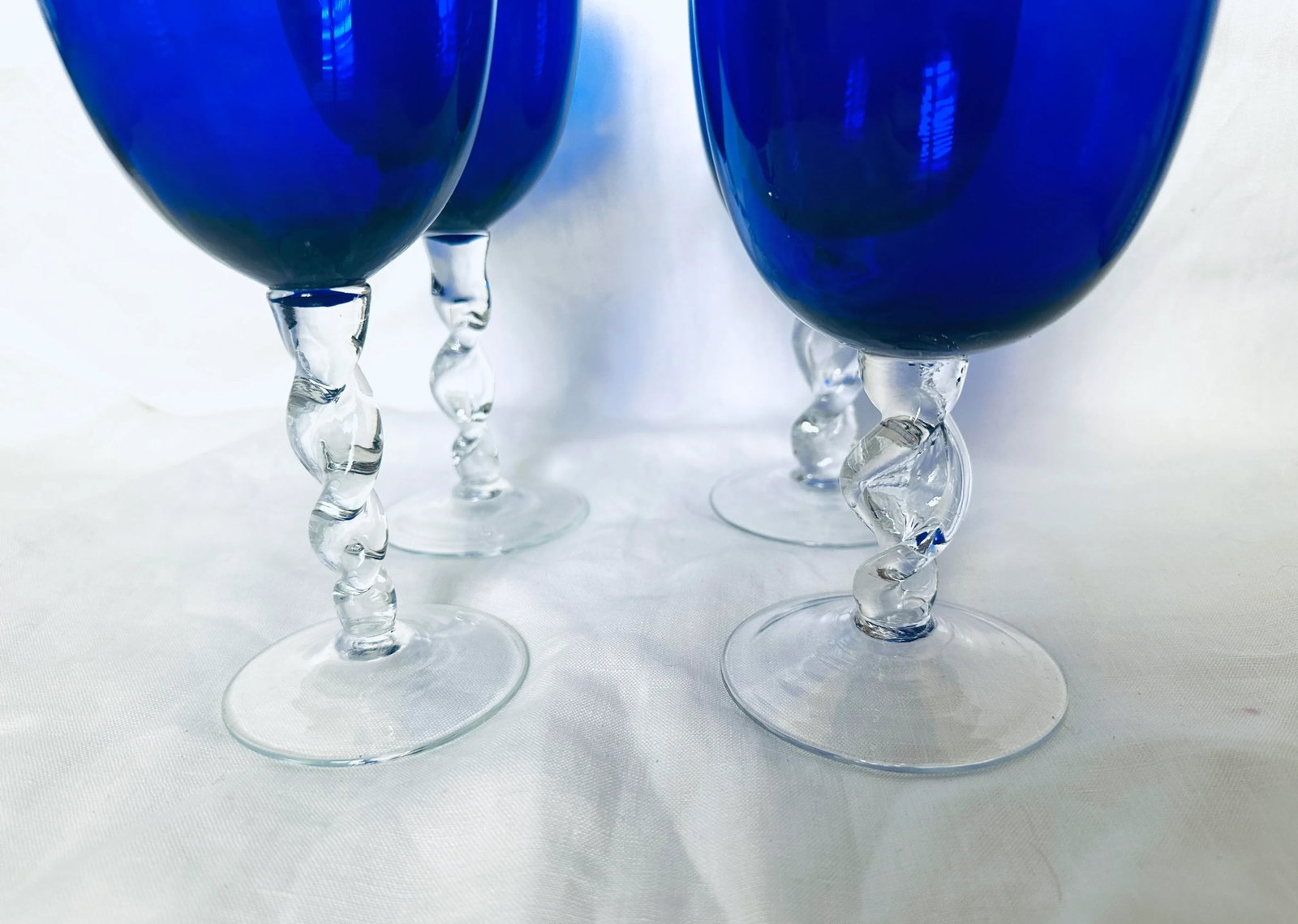 Set of 4 Empoli Cobalt Blue Twisted Stem Goblets & Wine Glasses - 4