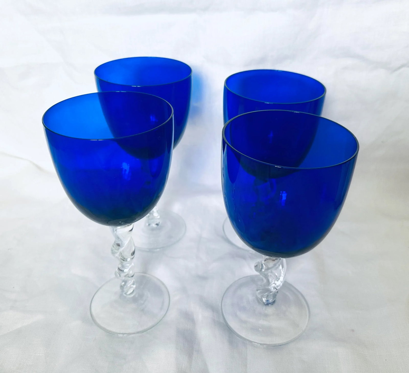 Set of 4 Empoli Cobalt Blue Twisted Stem Goblets & Wine Glasses - 5