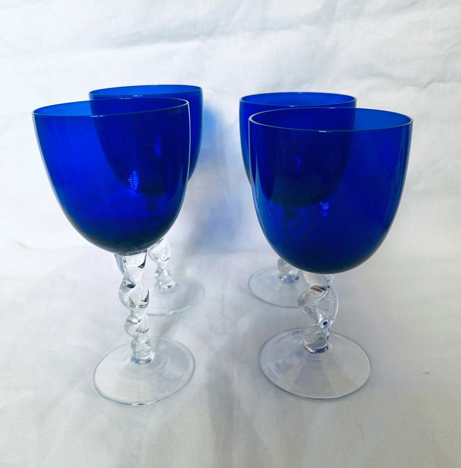 Set of 4 Empoli Cobalt Blue Twisted Stem Goblets & Wine Glasses - 6