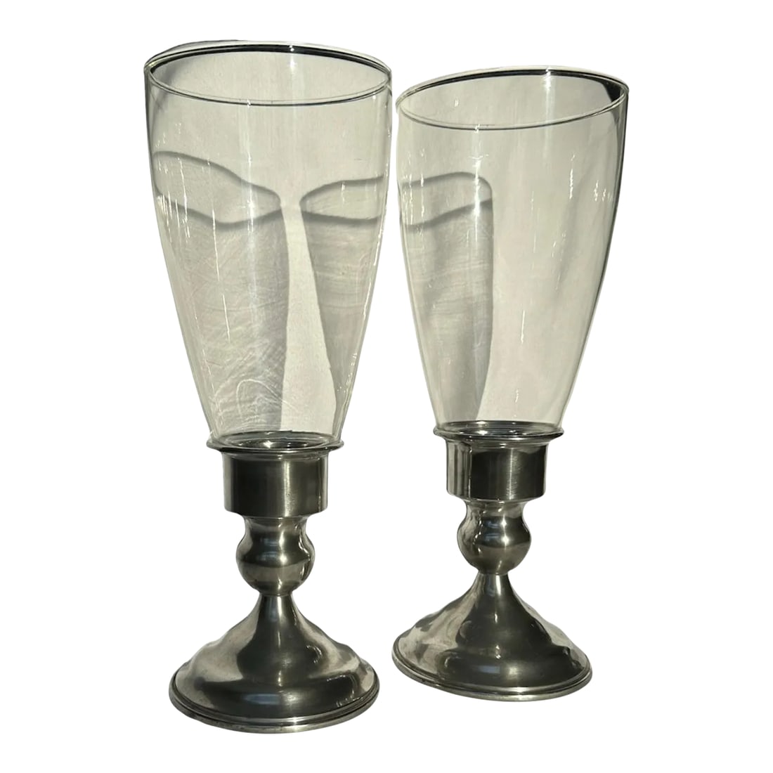 1950s Pewter Candle Holder Glass Hurricane Globes- Set of 2 (1 of 8)