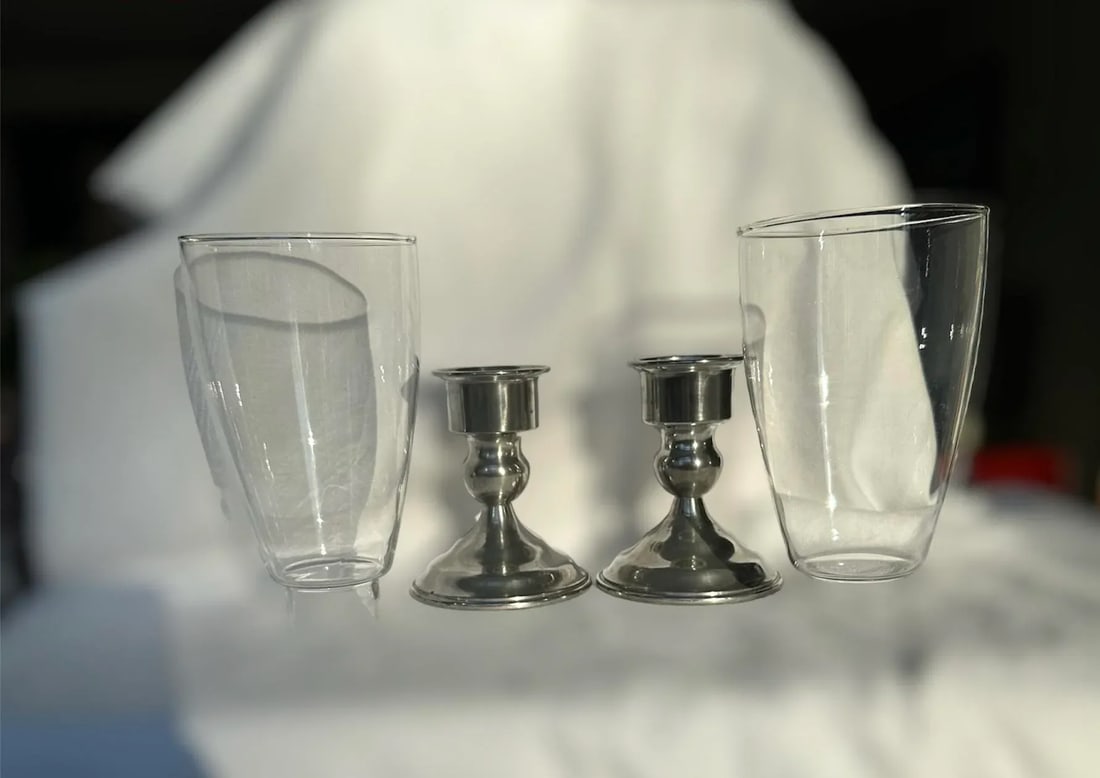 1950s Pewter Candle Holder Glass Hurricane Globes- Set of 2 - 4