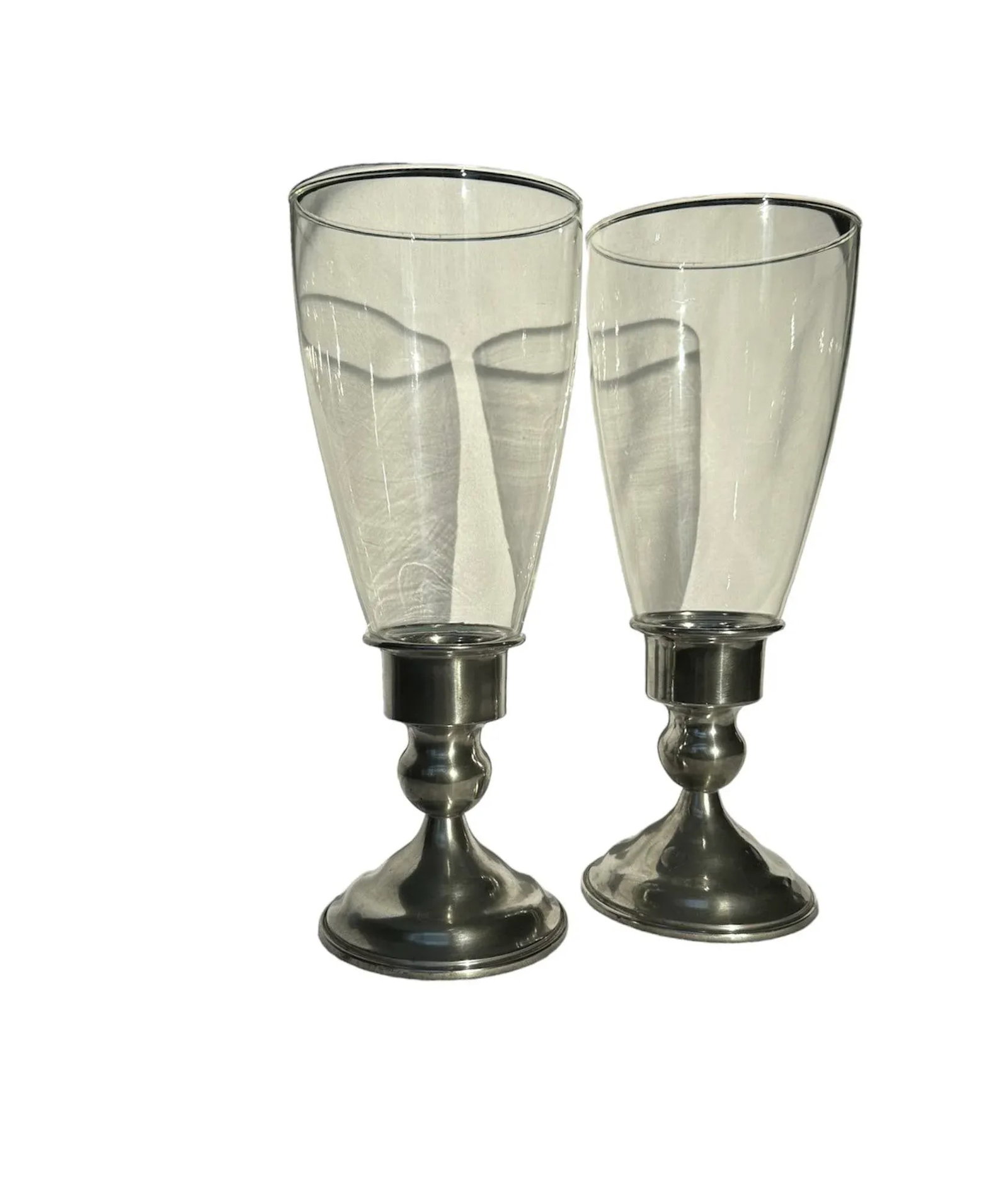 1950s Pewter Candle Holder Glass Hurricane Globes- Set of 2 - 8
