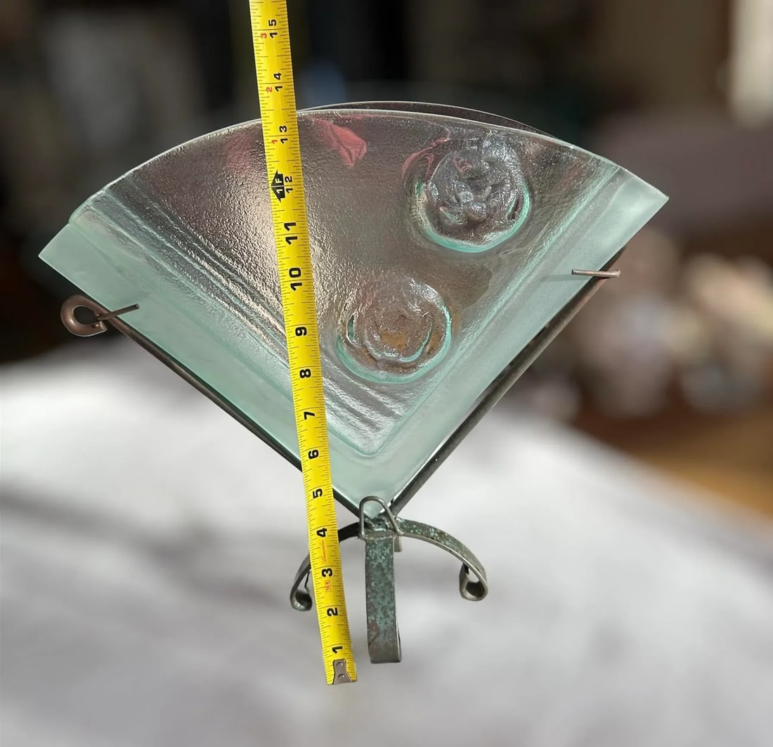 Studio Art Glass Fan Vase Wrought Iron Stand - 10