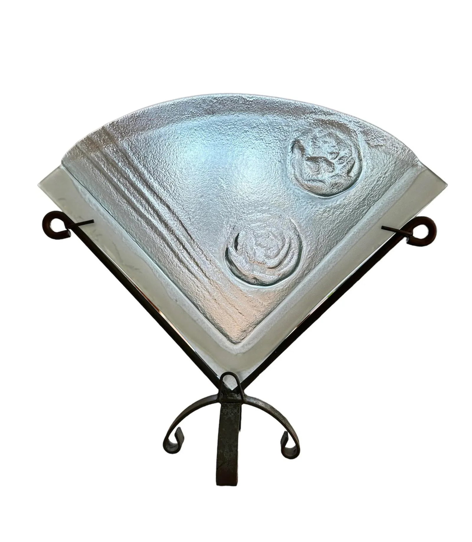 Studio Art Glass Fan Vase Wrought Iron Stand - 11