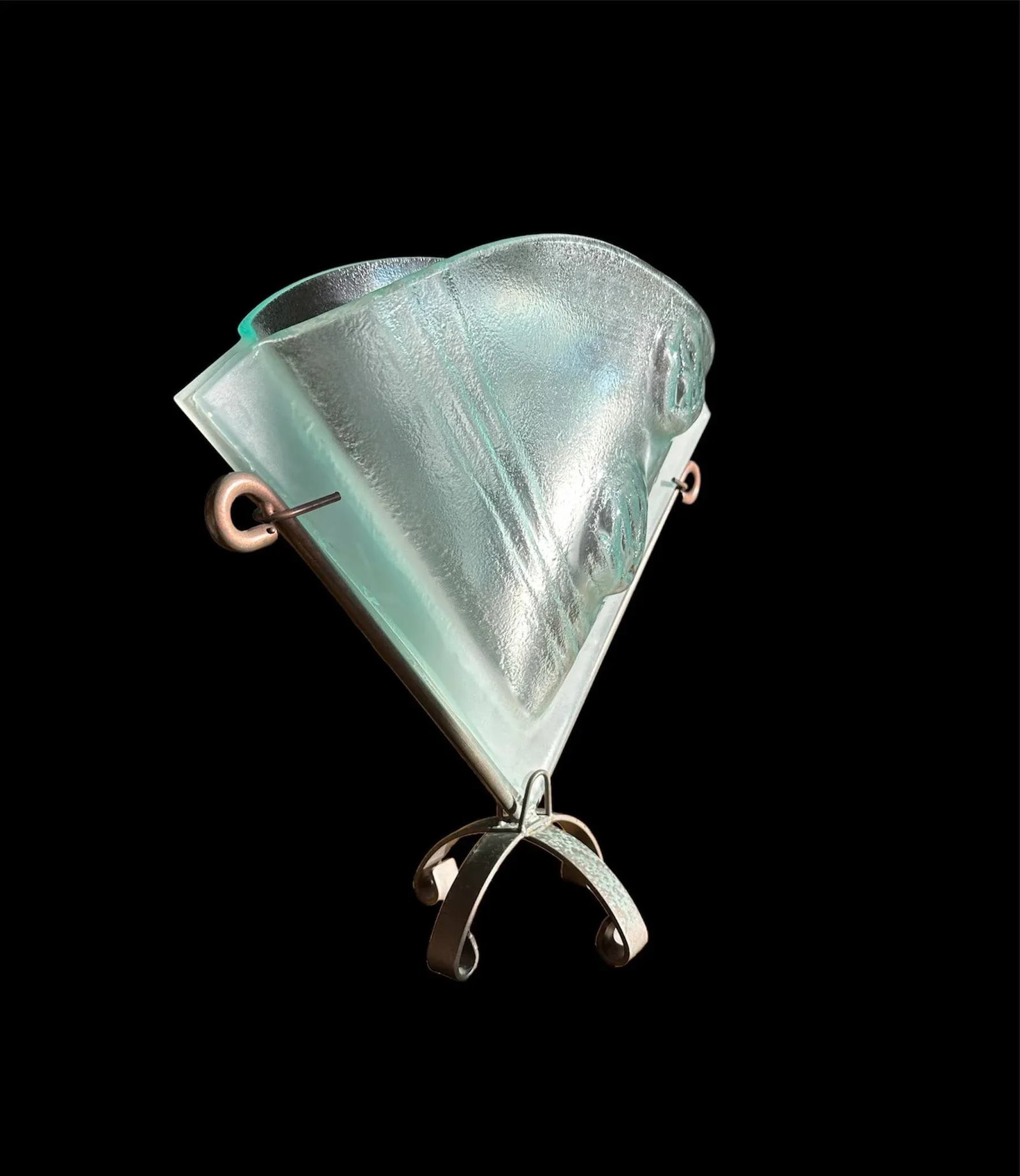 Studio Art Glass Fan Vase Wrought Iron Stand - 4