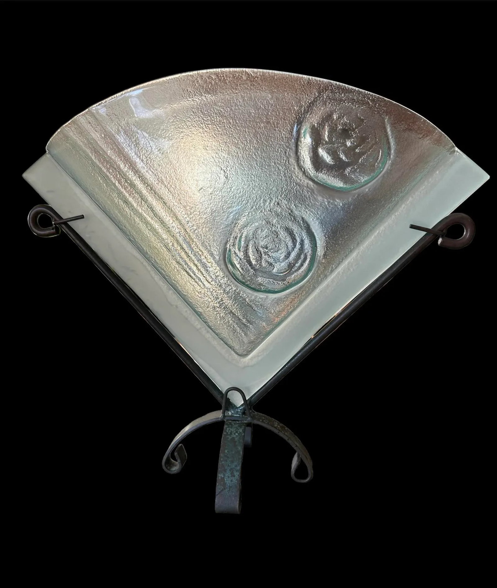 Studio Art Glass Fan Vase Wrought Iron Stand - 7