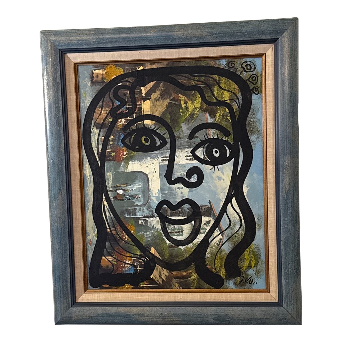 1970s Vintage Abstract Portraiture, Painting by Peter Robert Keil, Framed: Peter Keil is a German artist that focuses primarily on abstract expressionism. Keil painted with some of the greats including Joan Miro, Pablo Picasso and Andy Warhol, to name a few. This is interest