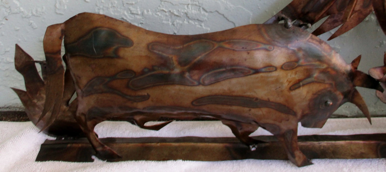 Vintage Burnished Brass Fighting Bulls Wall Sculpture - 2