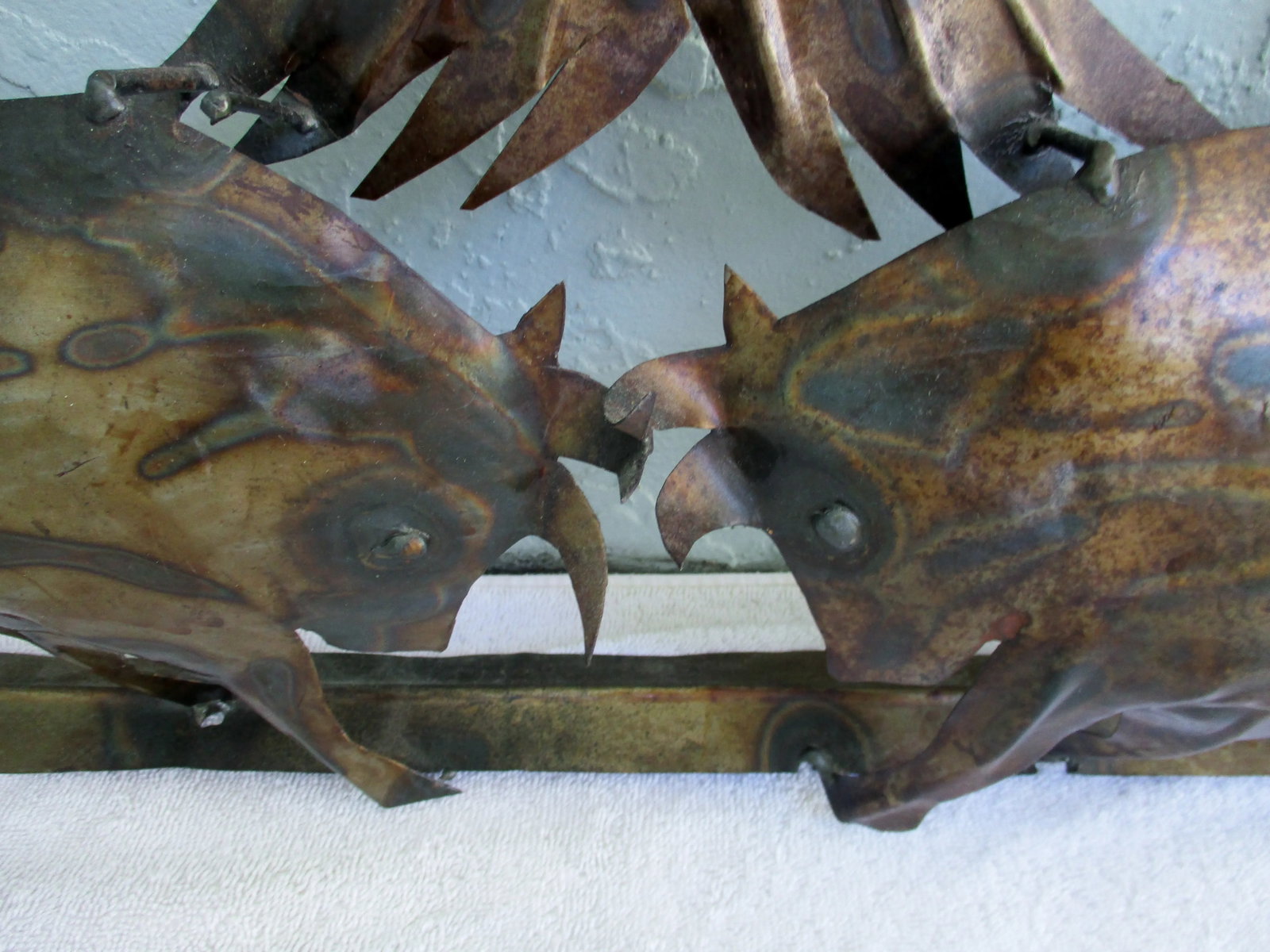 Vintage Burnished Brass Fighting Bulls Wall Sculpture - 5