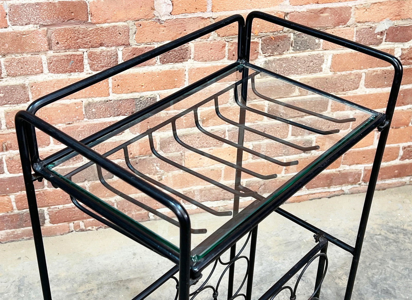 Vintage Mid Century Modern Wrought Iron & Glass Wine Rack / Bar by Arthur Umanoff - 6