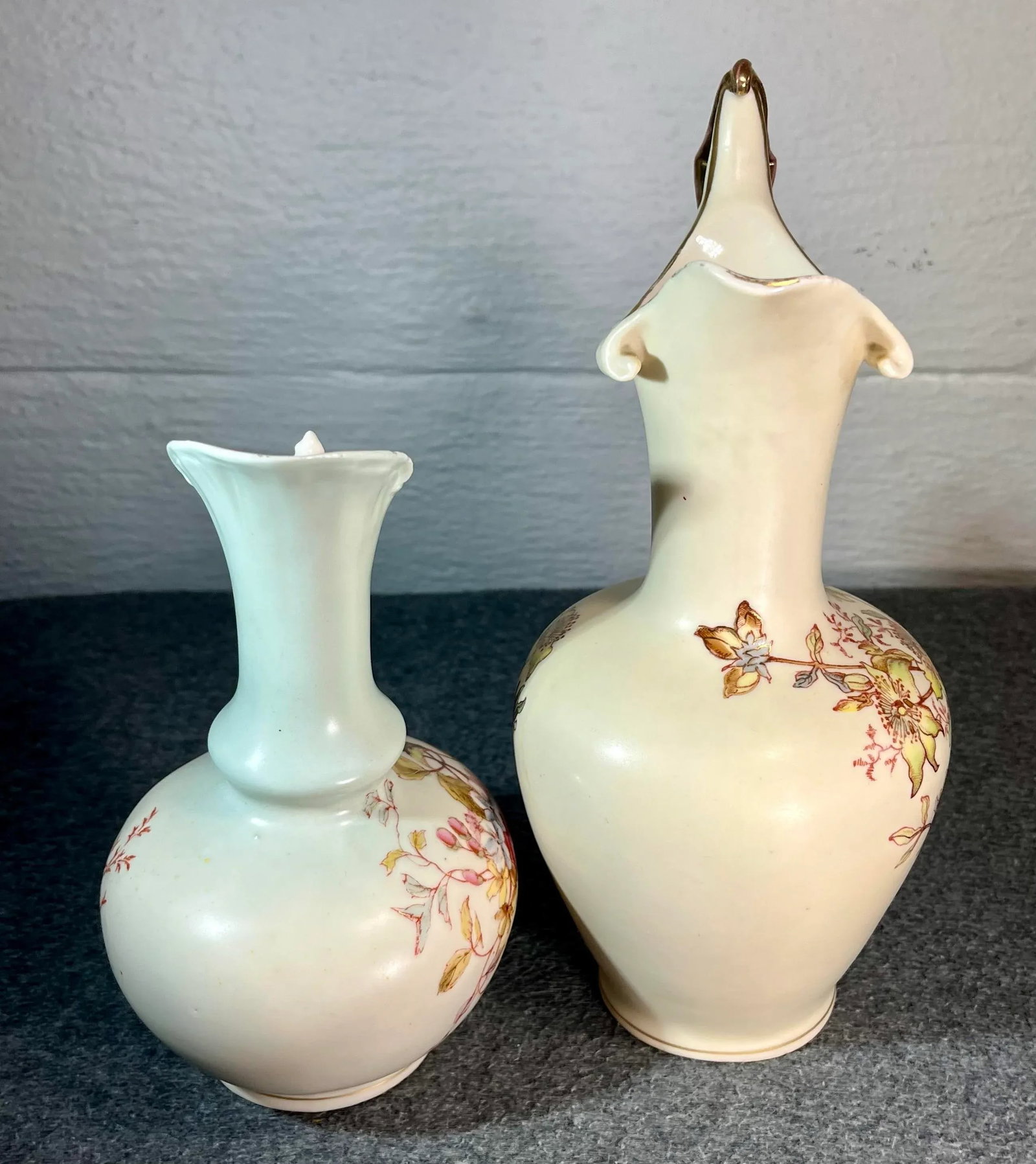 Late 19th Century Hand Painted Porcelain Ewers With Gilded Handles- 2 Pieces - 5