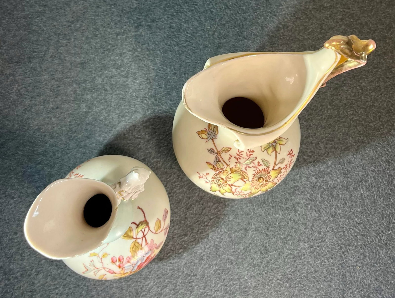 Late 19th Century Hand Painted Porcelain Ewers With Gilded Handles- 2 Pieces - 7