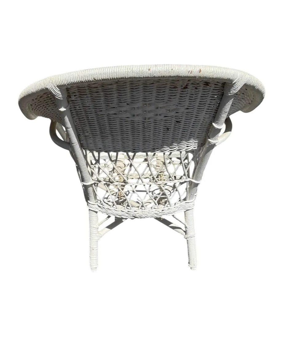 Antique White Wicker Loveseat, Side Chair, and Coffee Table With Quilted Upholstery, 3 Pieces - 11
