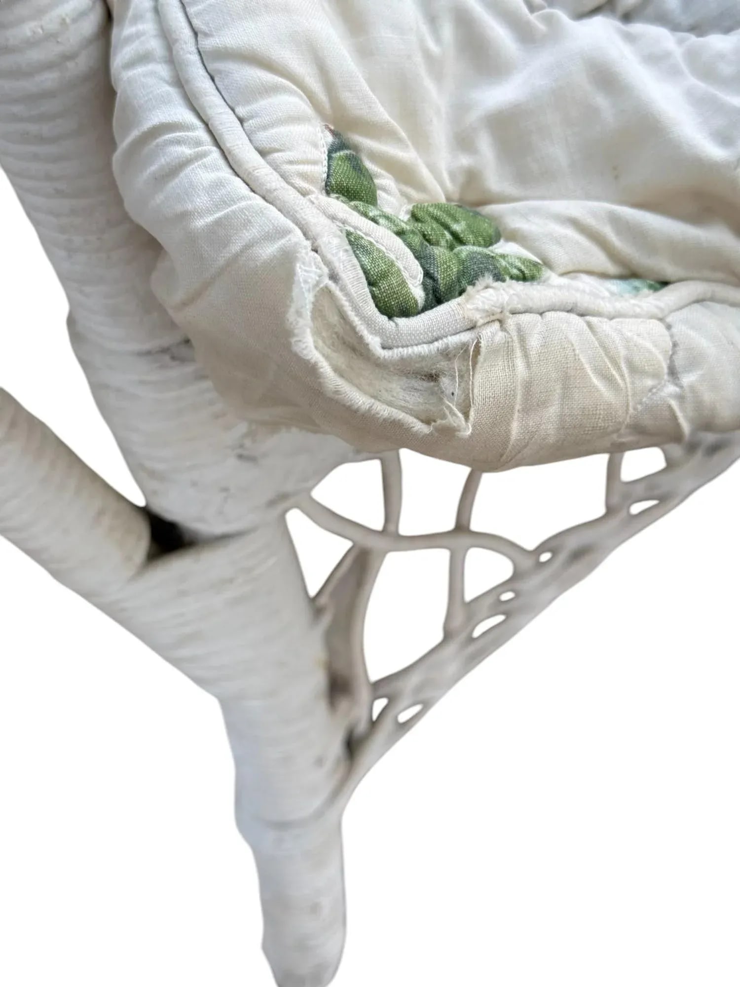 Antique White Wicker Loveseat, Side Chair, and Coffee Table With Quilted Upholstery, 3 Pieces - 12