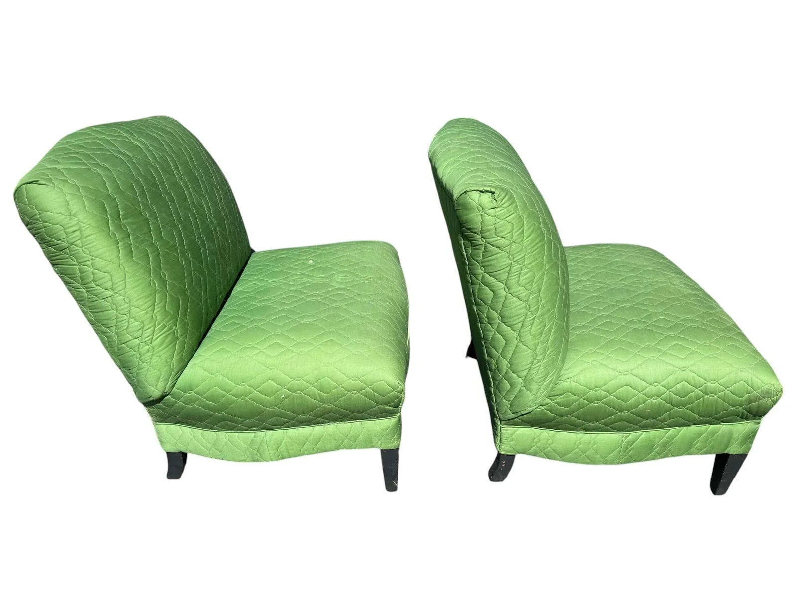 Late 20th Century Emerald Green Quilted Slipper Chairs - A Pair - 2