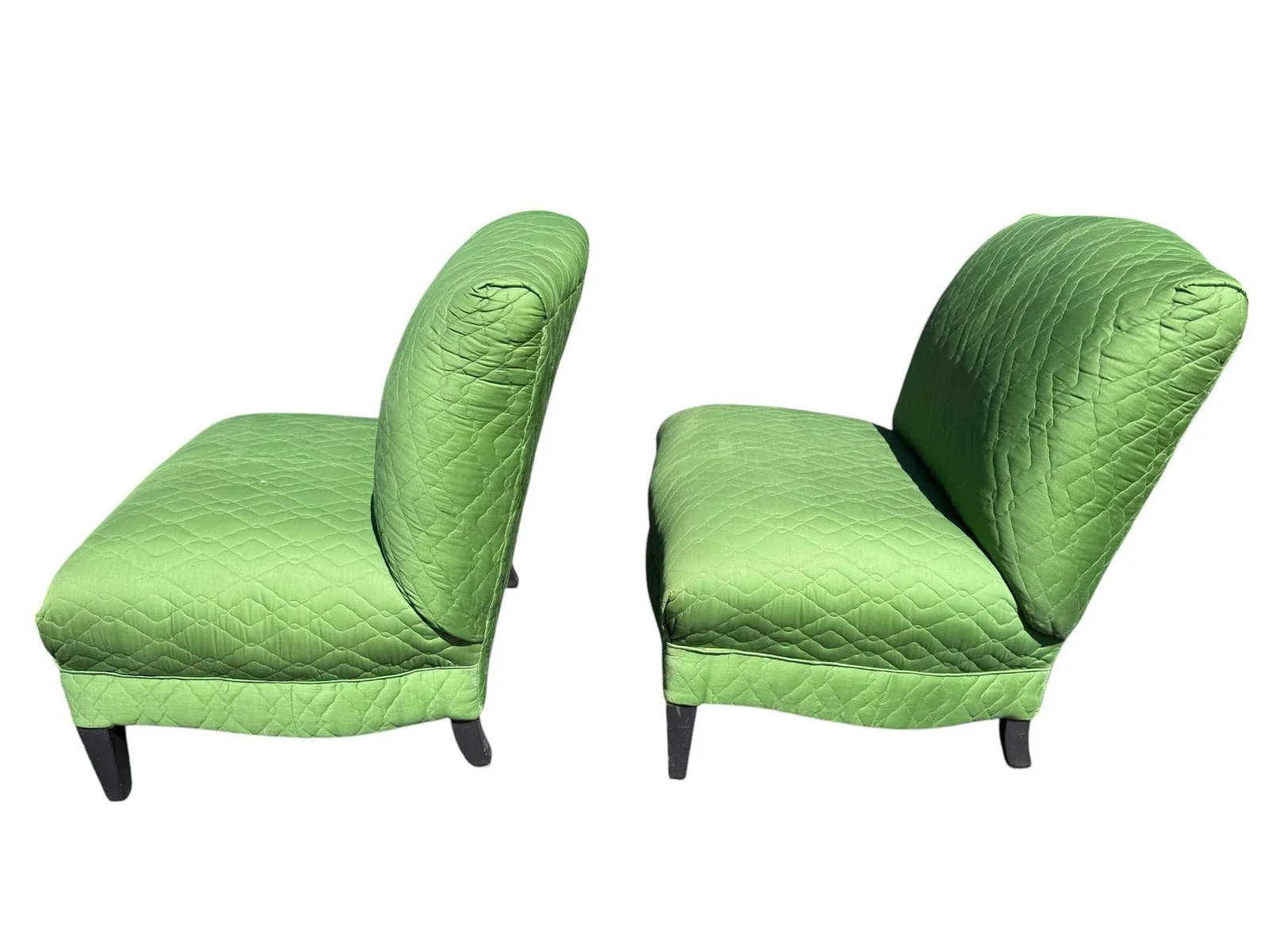 Late 20th Century Emerald Green Quilted Slipper Chairs - A Pair - 3