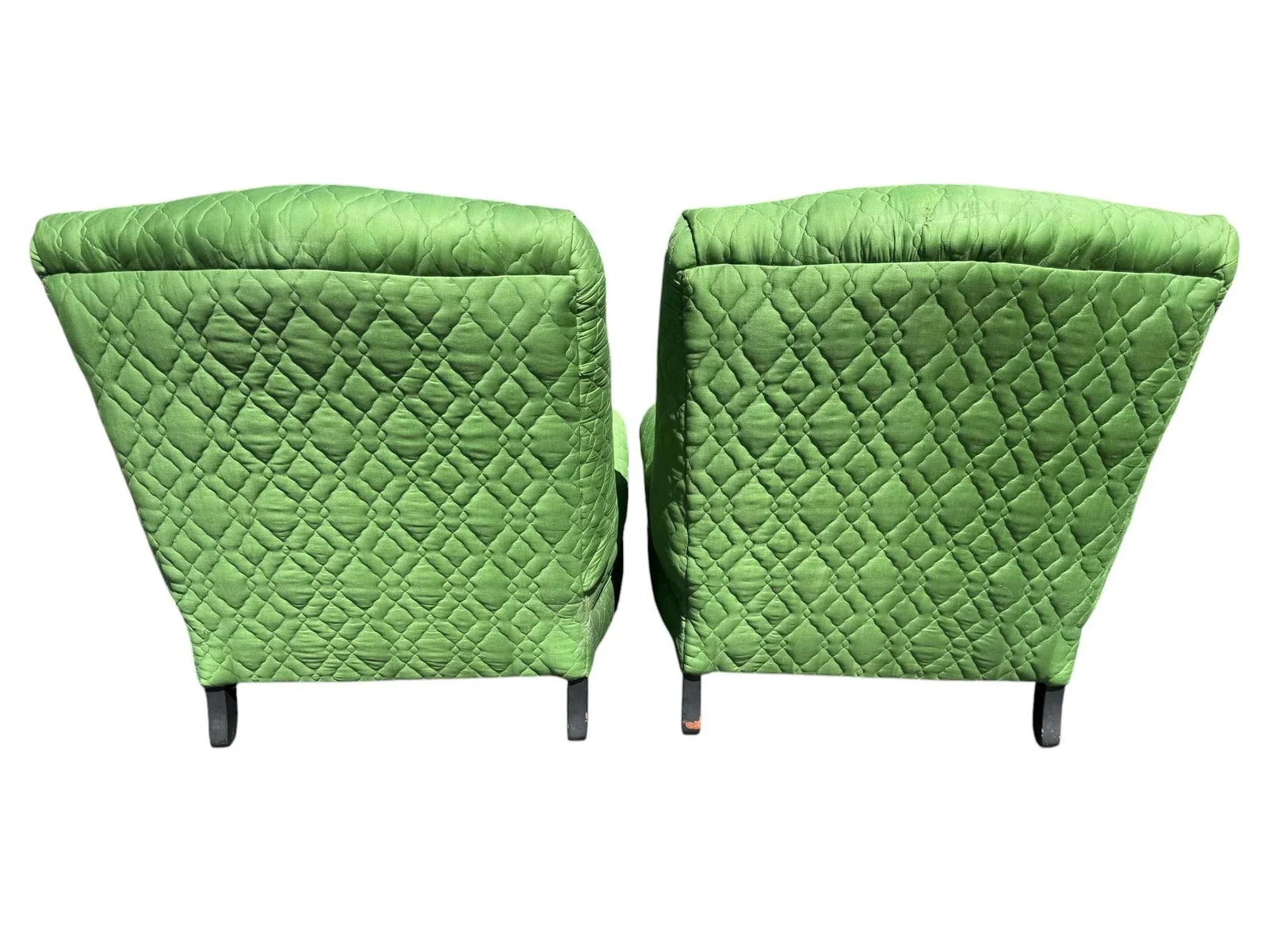 Late 20th Century Emerald Green Quilted Slipper Chairs - A Pair - 4