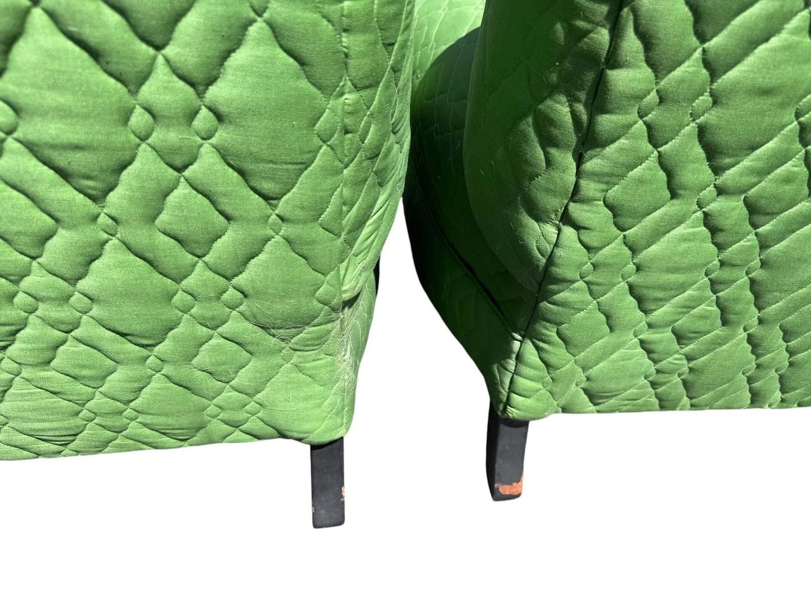Late 20th Century Emerald Green Quilted Slipper Chairs - A Pair - 8