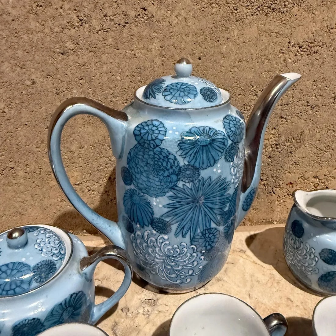1960s Meito Japan Blue Floral Porcelain Tea Set - 4