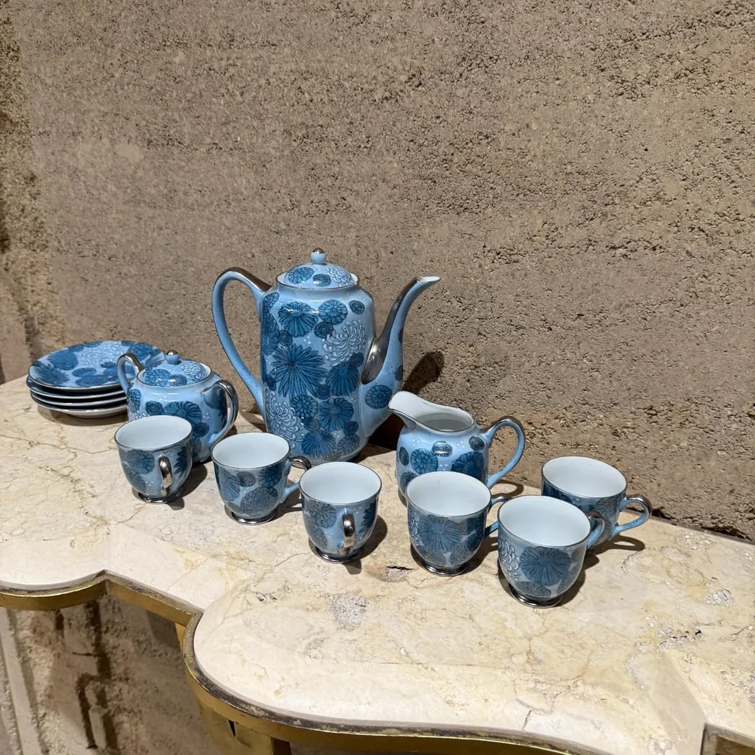 1960s Meito Japan Blue Floral Porcelain Tea Set - 5
