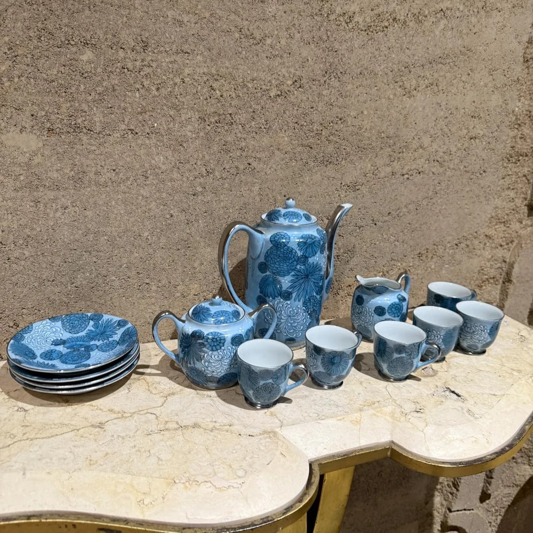 1960s Meito Japan Blue Floral Porcelain Tea Set - 6