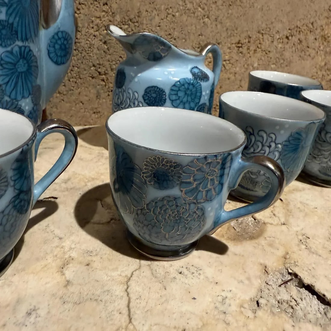 1960s Meito Japan Blue Floral Porcelain Tea Set - 7