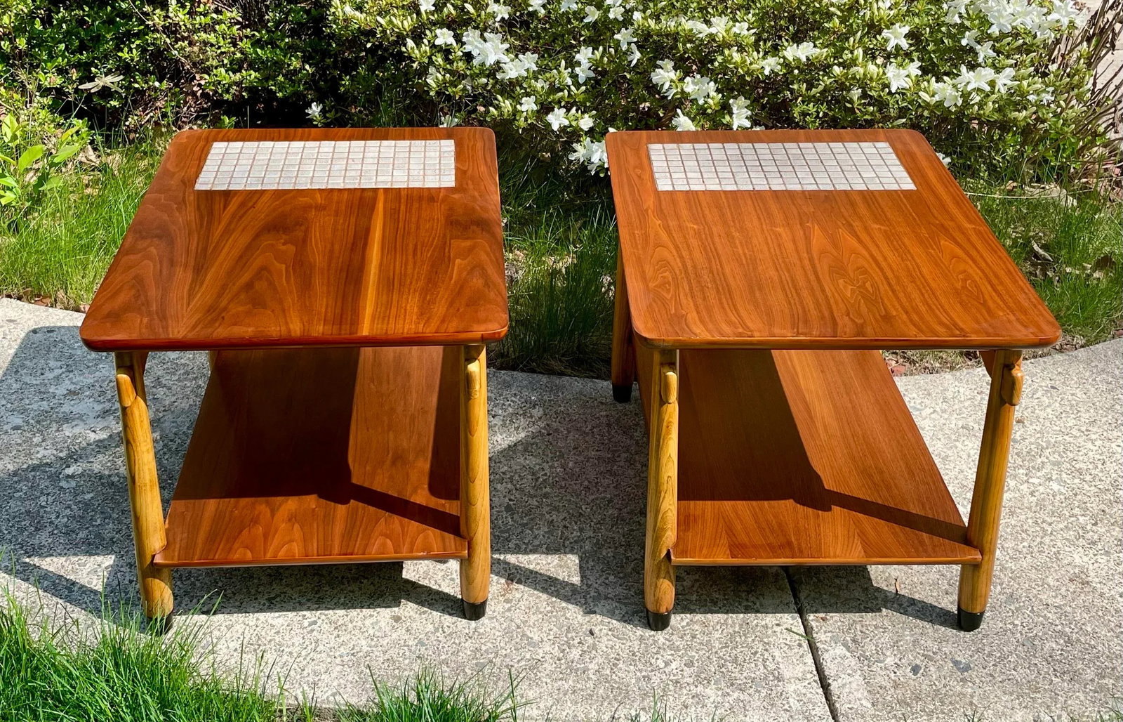 Lane "Monte Carlo" Walnut & Tile Inlay End/Side Tables 1960s Pair Mid-Century Modern - 12