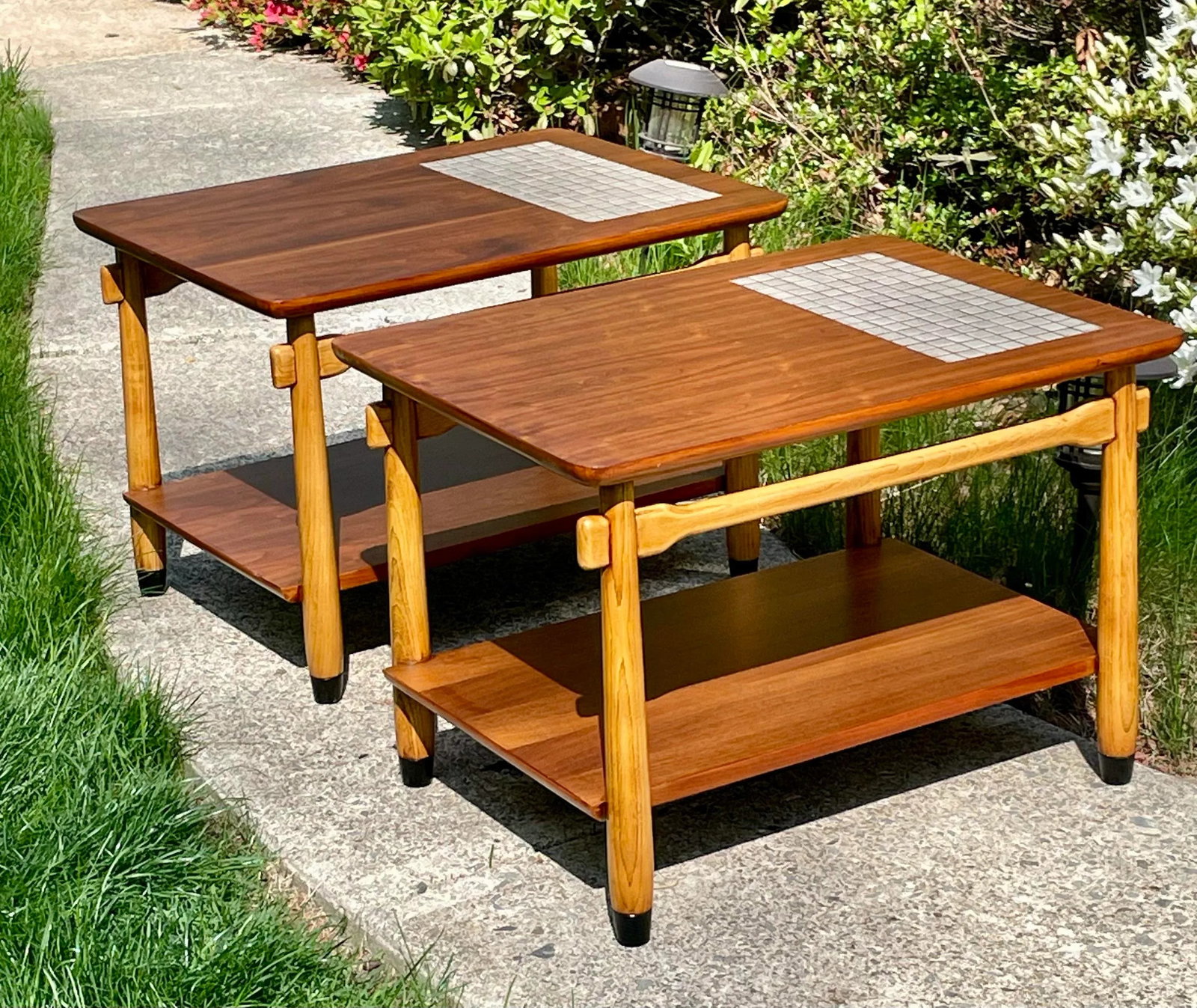 Lane "Monte Carlo" Walnut & Tile Inlay End/Side Tables 1960s Pair Mid-Century Modern - 2