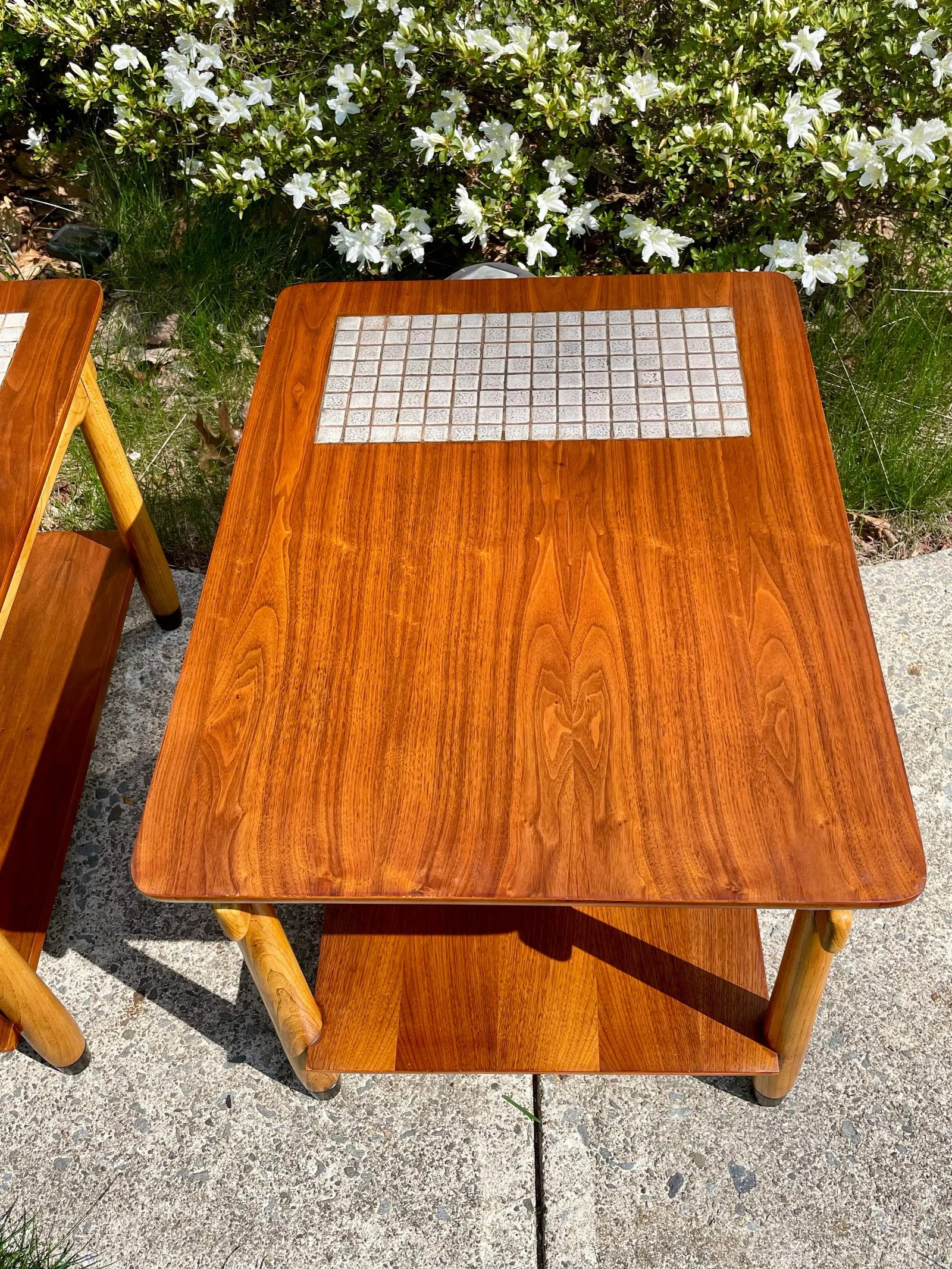 Lane "Monte Carlo" Walnut & Tile Inlay End/Side Tables 1960s Pair Mid-Century Modern - 5