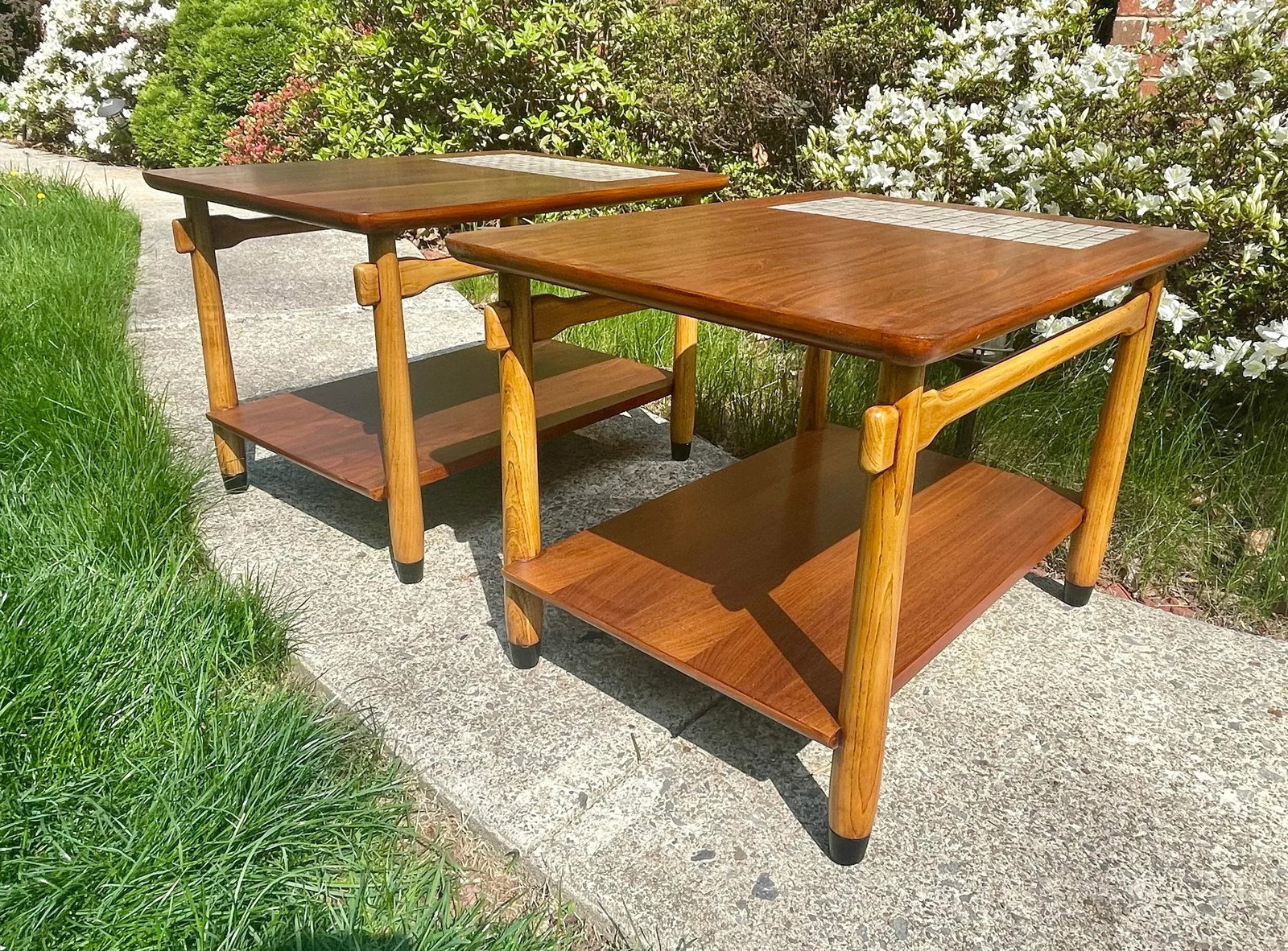 Lane "Monte Carlo" Walnut & Tile Inlay End/Side Tables 1960s Pair Mid-Century Modern - 6