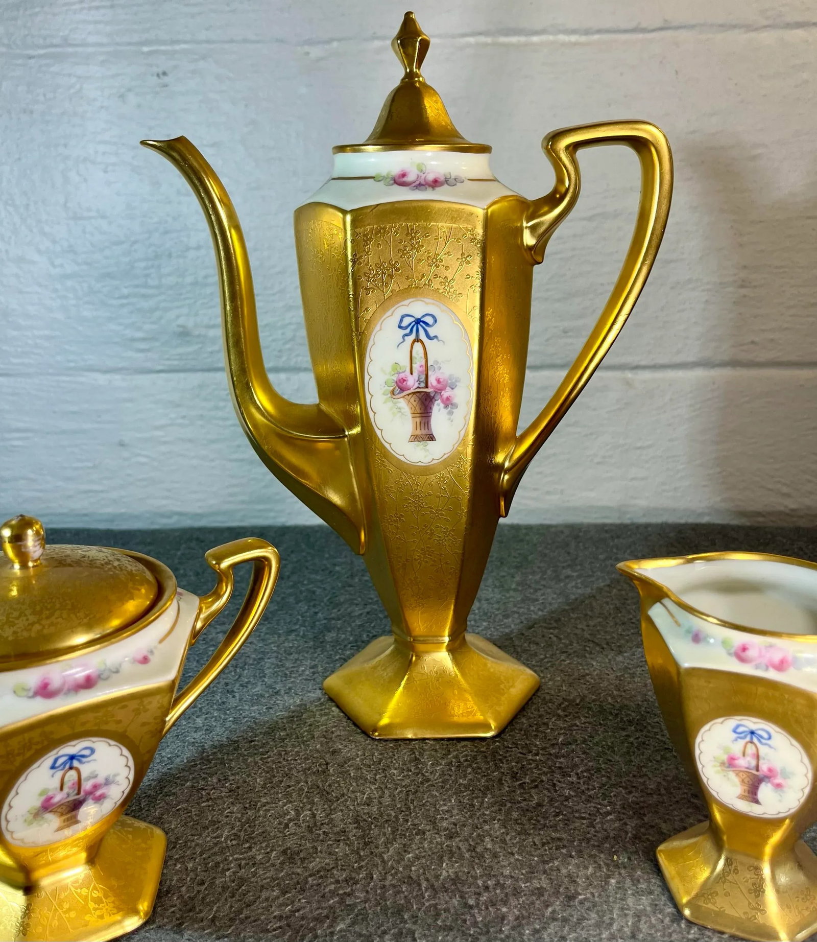 3pc-Antique B & C Limoges (France) Porcelain Coffee Service Set - 3