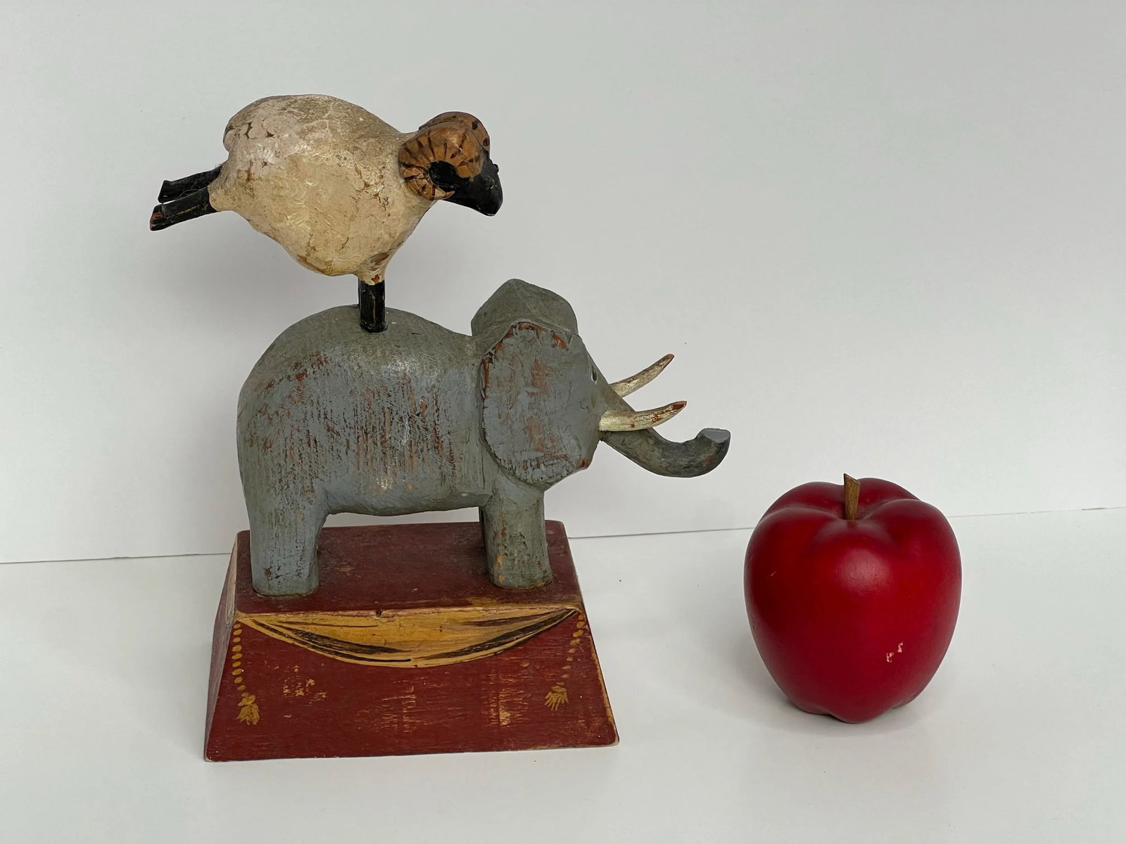 Original Signed Tom Kelly Folk Art Elephant Ram Wood Sculpture - 4