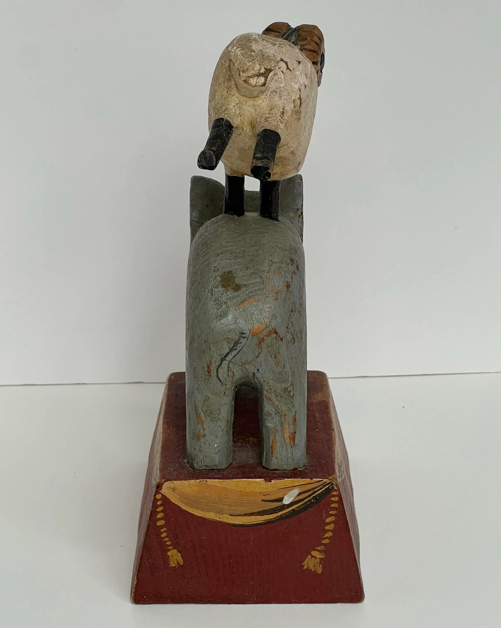 Original Signed Tom Kelly Folk Art Elephant Ram Wood Sculpture - 9