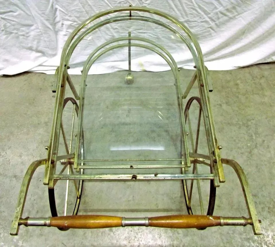 1950s Mid-Century Modern Brass and Glass Bar Cart Tea Cart - 10