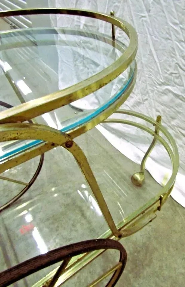 1950s Mid-Century Modern Brass and Glass Bar Cart Tea Cart - 11