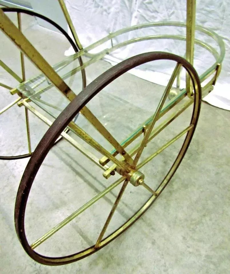 1950s Mid-Century Modern Brass and Glass Bar Cart Tea Cart - 12