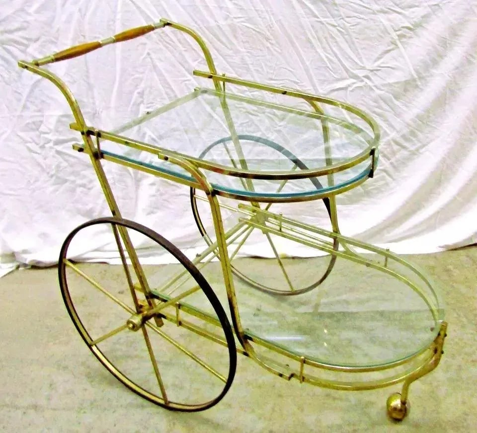 1950s Mid-Century Modern Brass and Glass Bar Cart Tea Cart - 2