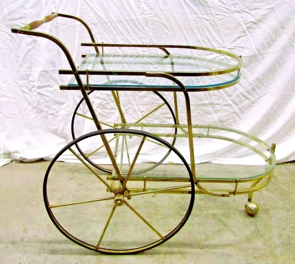 1950s Mid-Century Modern Brass and Glass Bar Cart Tea Cart - 3