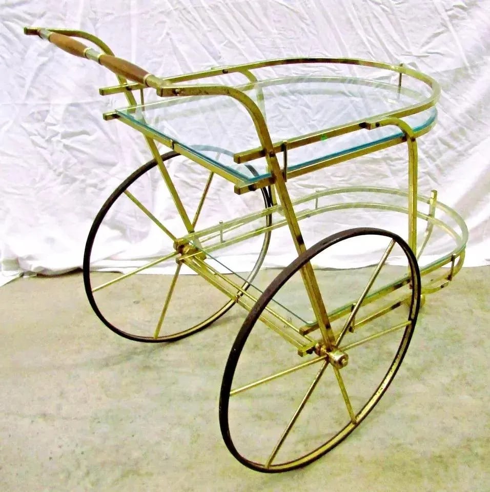 1950s Mid-Century Modern Brass and Glass Bar Cart Tea Cart - 4