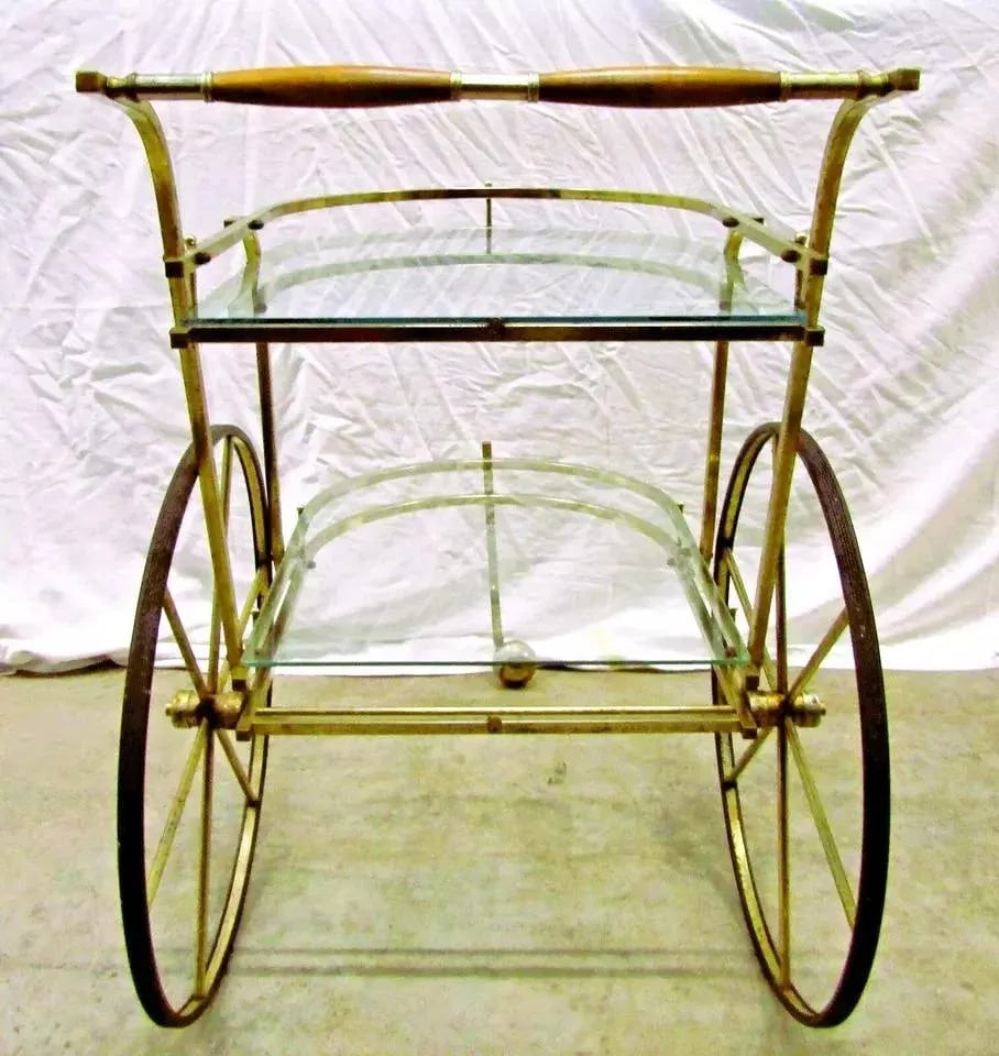 1950s Mid-Century Modern Brass and Glass Bar Cart Tea Cart - 5