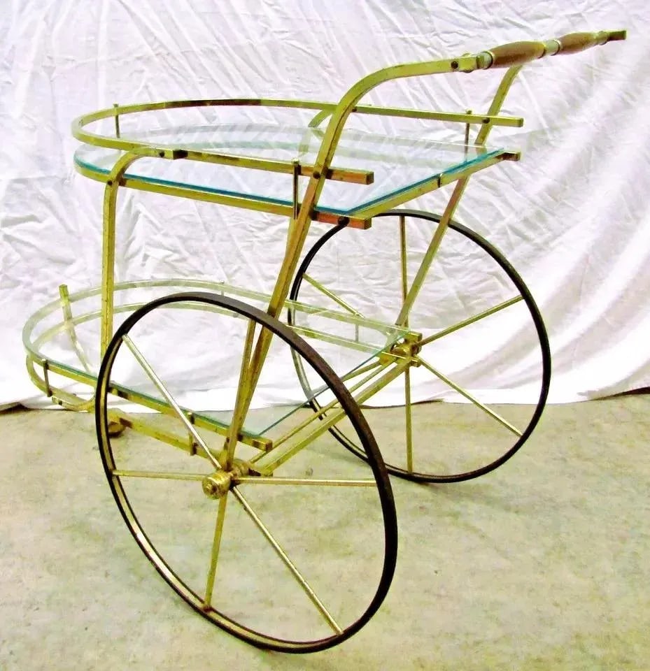 1950s Mid-Century Modern Brass and Glass Bar Cart Tea Cart - 6