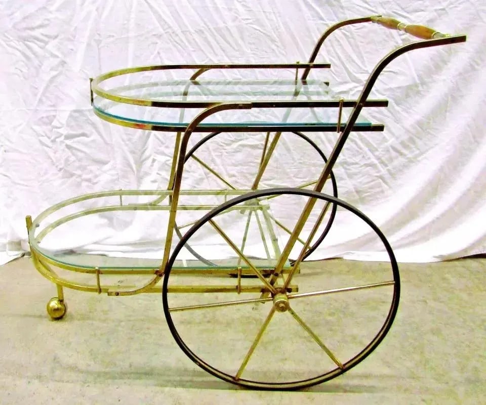 1950s Mid-Century Modern Brass and Glass Bar Cart Tea Cart - 7