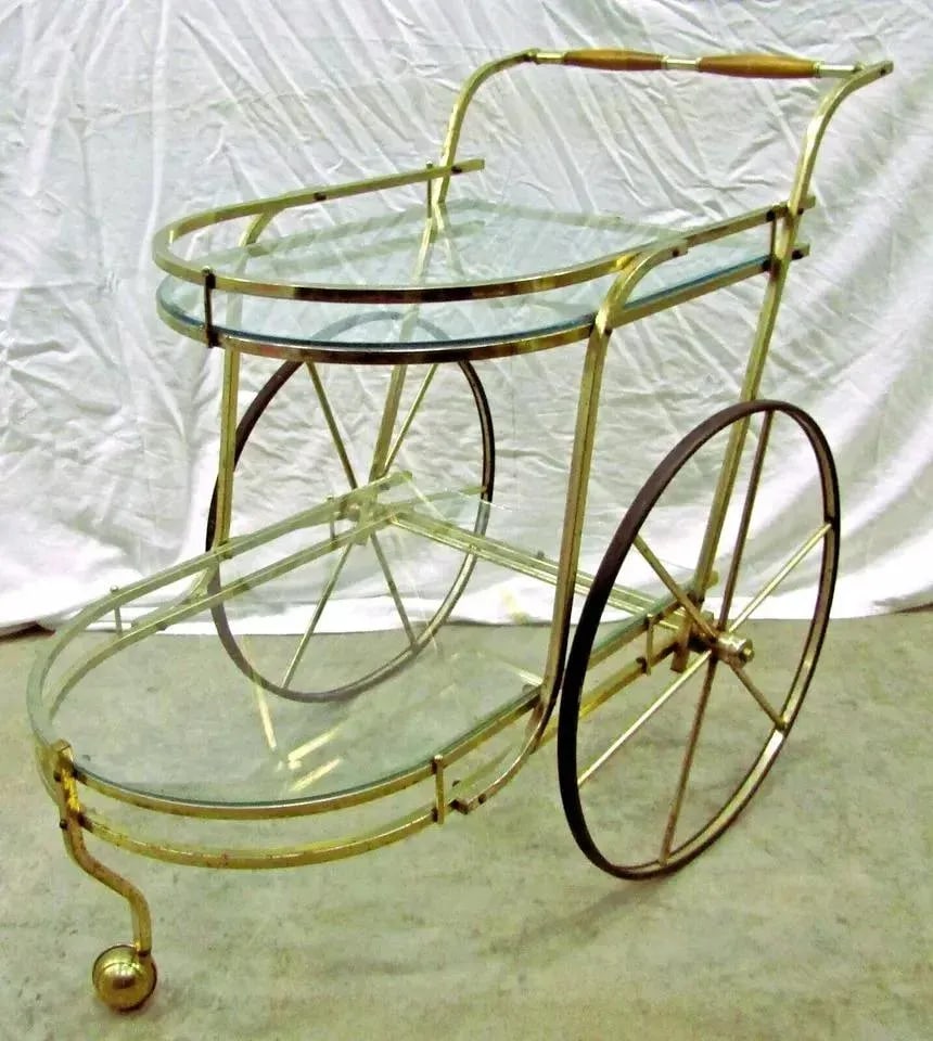 1950s Mid-Century Modern Brass and Glass Bar Cart Tea Cart - 8