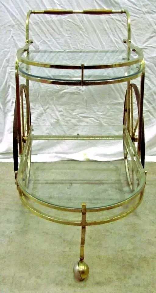 1950s Mid-Century Modern Brass and Glass Bar Cart Tea Cart - 9